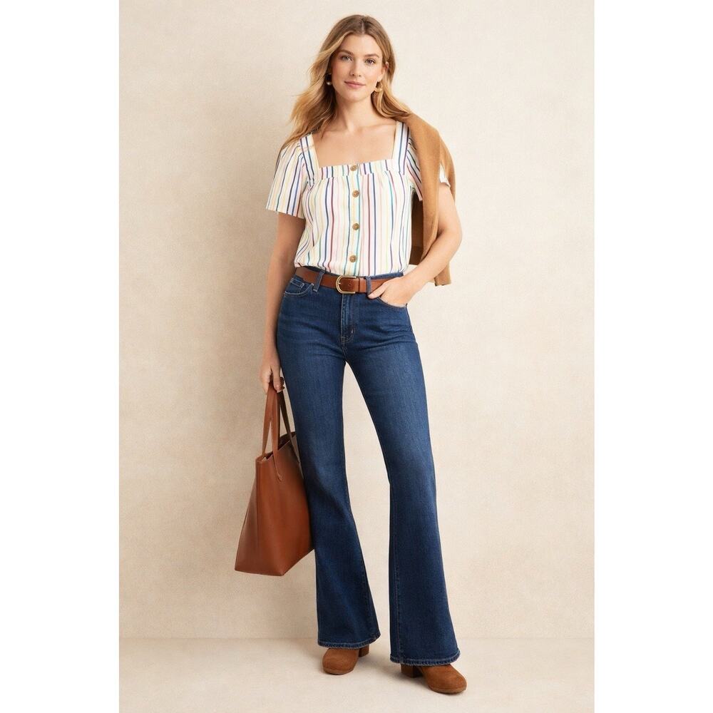 J Crew Happy Rainbow Striped Square Neck Poplin Cotton Top M